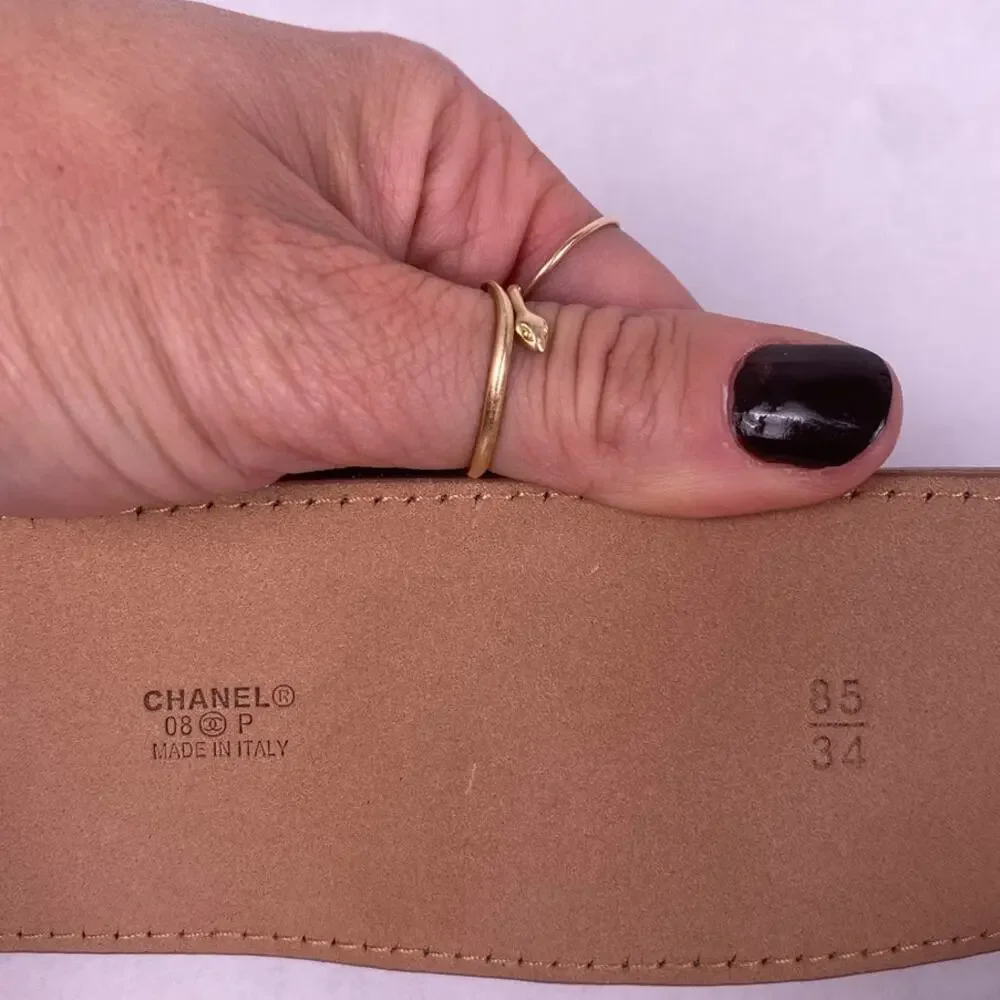 Chanel Metallic Gold Lambskin CC Buckle Wide Belt 85CM
